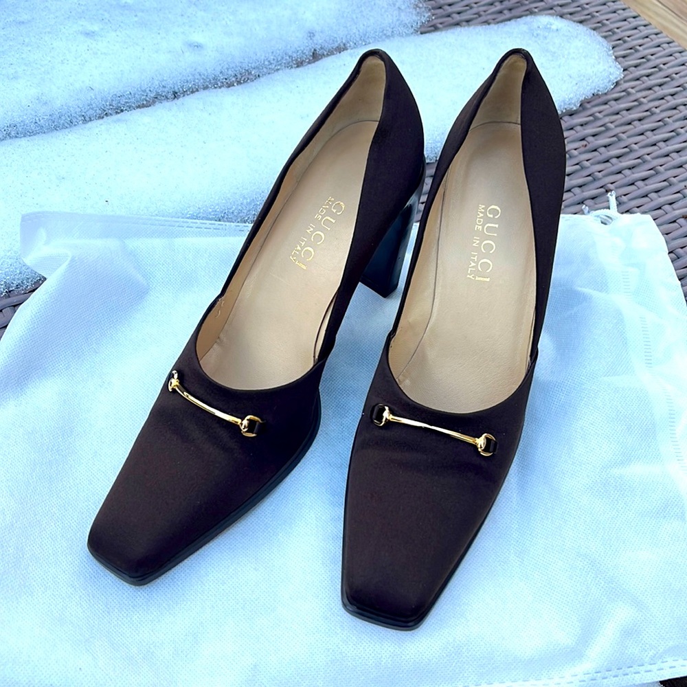 Gucci Dark Heels with Gold Detail